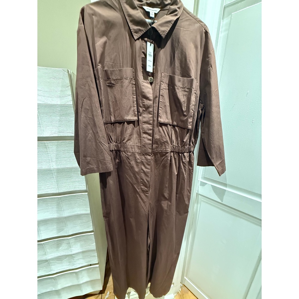 Banana Republic Womens Brown Utility Jumpsuit Long Sleeve Wide Leg Size 14 NWT